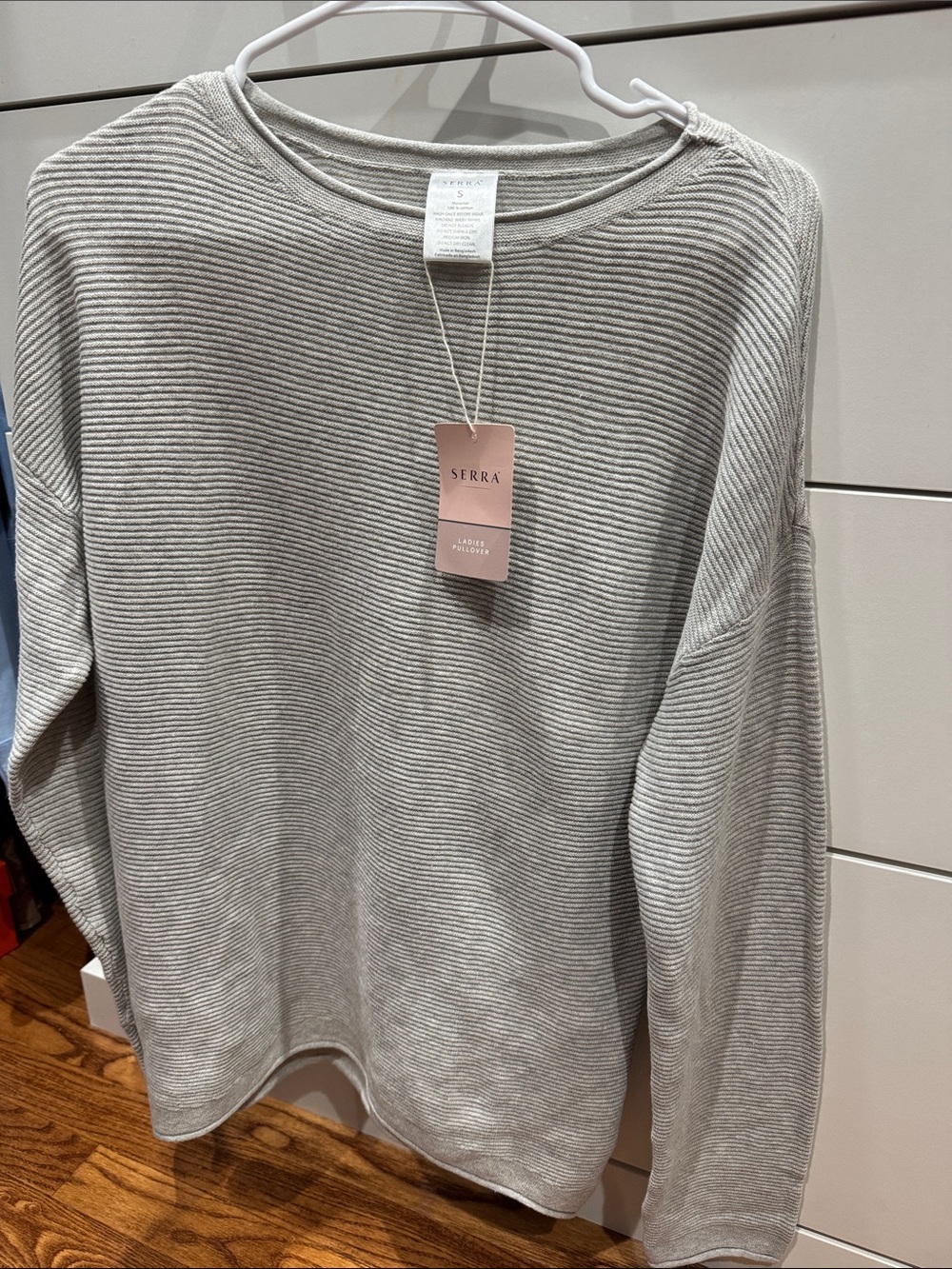 Serra Light Cream Ribbed Scoopneck Knit Sweater